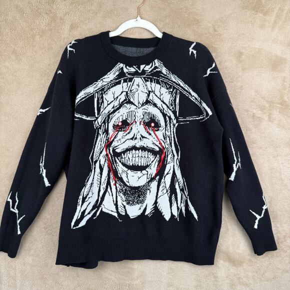 Solo Leveling Statue of God Sweater Mens M Black Knit Gothic Anime Dark Academia - Picture 3 of 8